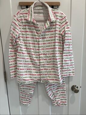 Hallmark White Pajama Set with Red & Green Text